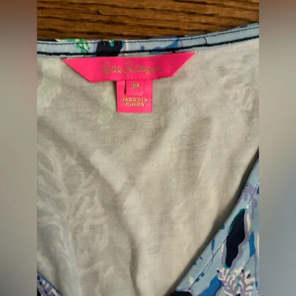 Lilly Pulitzer Raina Dress Deep Indigo Blue Swish and Sway Corals Medium - Picture 3 of 7